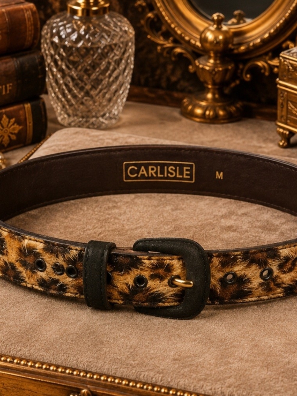 Vintage 90s CARLISLE Pony Hair Leather Belt Brown Animal Print Size M